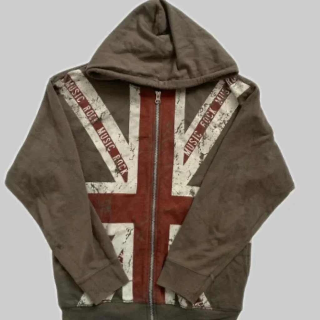 2025 Men and women British flag printed hoodie Fashion casual zipper sweatshirt trendy neutral soft and comfortable fabric