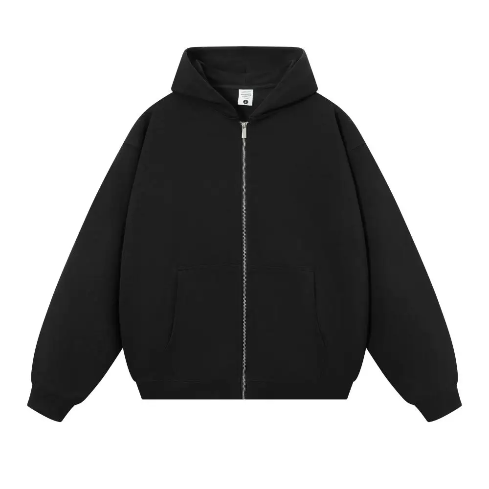750G Heavyweight Hooded Zipper Sweatshirt Jacket for Men and Women Loose Fit Autumn Winter Thickened Sports Casual Cardigan