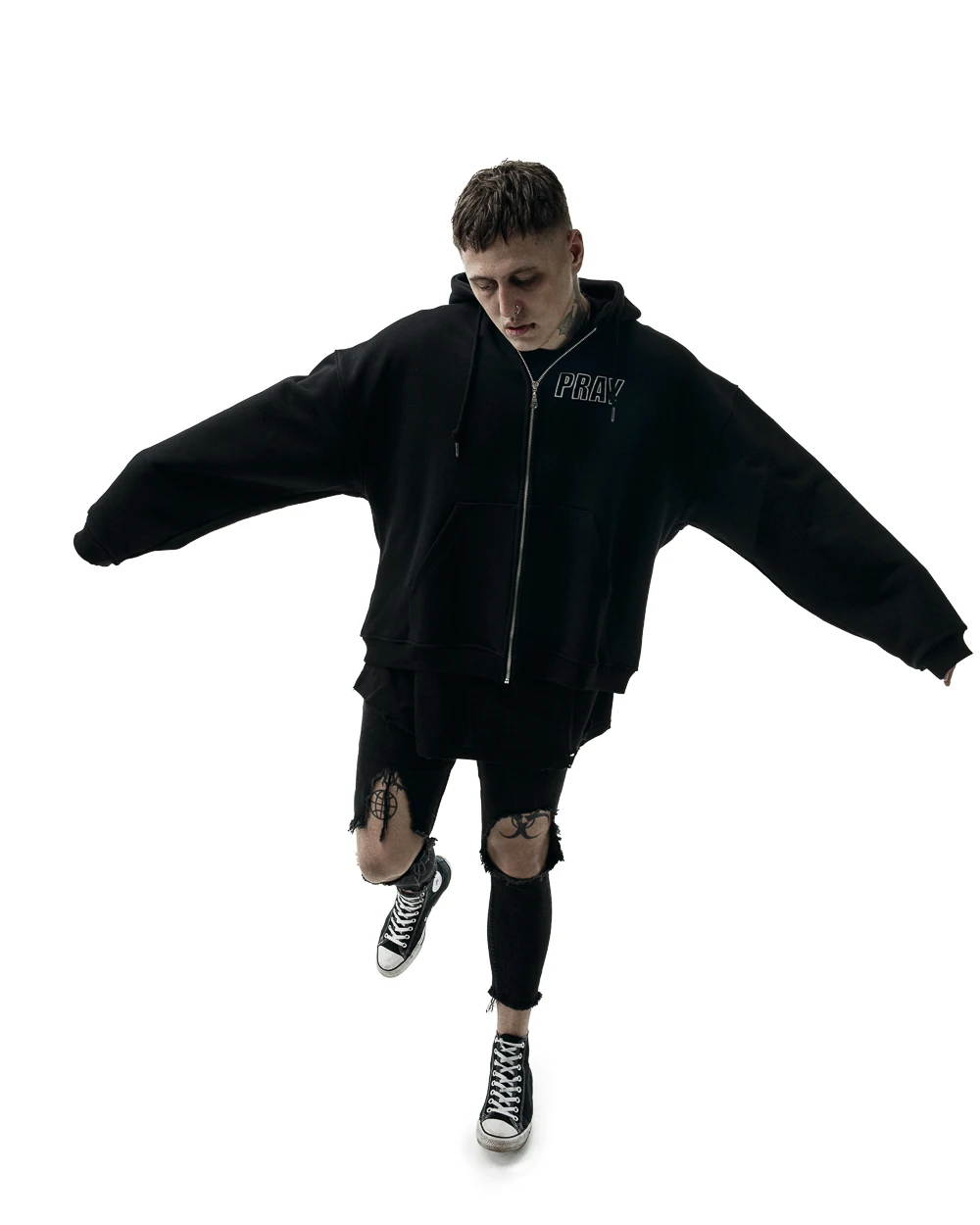 Hip Hop Men Women Zip Up Hoodie Pray Graphic Print Zipper Hooded Oversized Sweatshirt Streetwear Jacket Y2K Coat Clothing Gothic