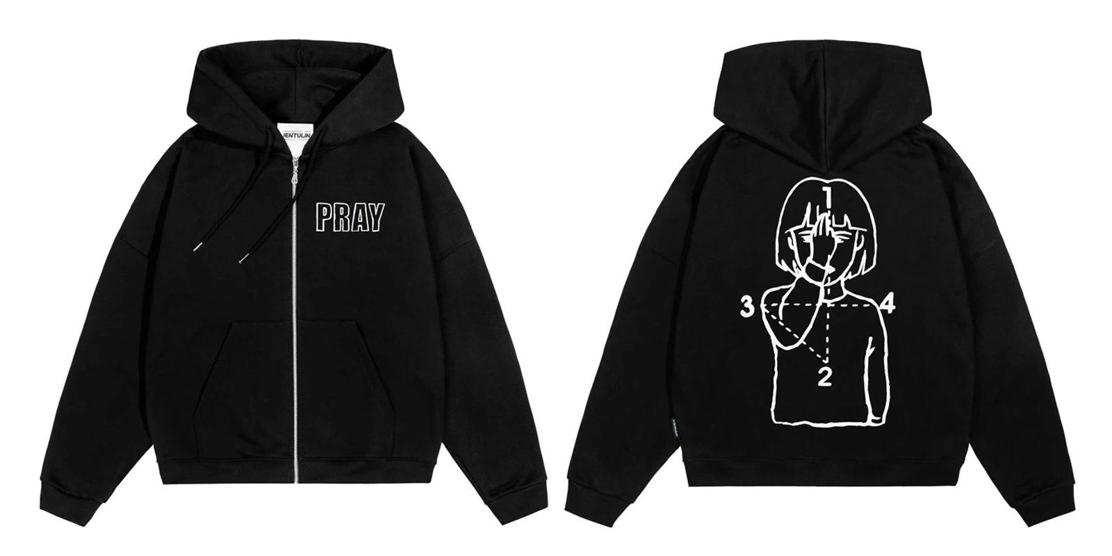 Hip Hop Men Women Zip Up Hoodie Pray Graphic Print Zipper Hooded Oversized Sweatshirt Streetwear Jacket Y2K Coat Clothing Gothic