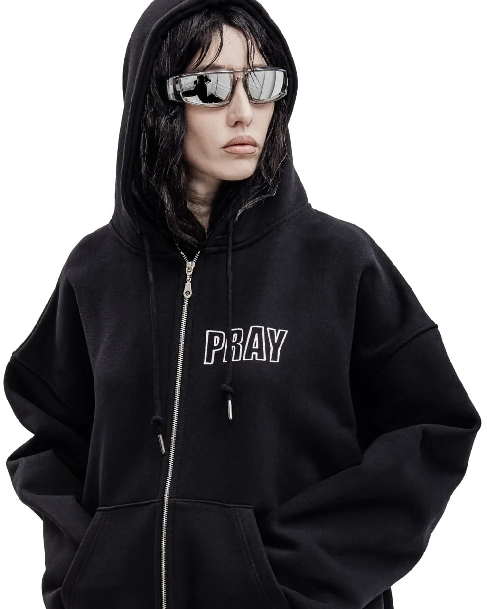 Hip Hop Men Women Zip Up Hoodie Pray Graphic Print Zipper Hooded Oversized Sweatshirt Streetwear Jacket Y2K Coat Clothing Gothic