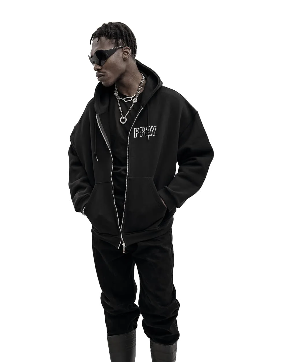 Hip Hop Men Women Zip Up Hoodie Pray Graphic Print Zipper Hooded Oversized Sweatshirt Streetwear Jacket Y2K Coat Clothing Gothic