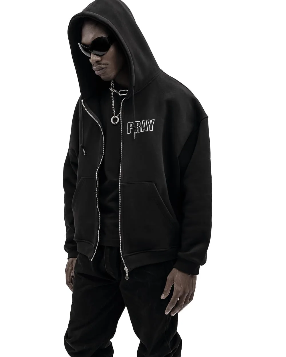 Hip Hop Men Women Zip Up Hoodie Pray Graphic Print Zipper Hooded Oversized Sweatshirt Streetwear Jacket Y2K Coat Clothing Gothic