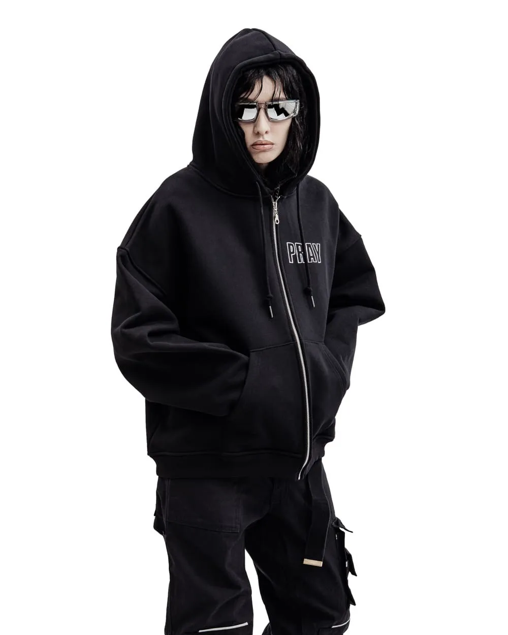 Hip Hop Men Women Zip Up Hoodie Pray Graphic Print Zipper Hooded Oversized Sweatshirt Streetwear Jacket Y2K Coat Clothing Gothic