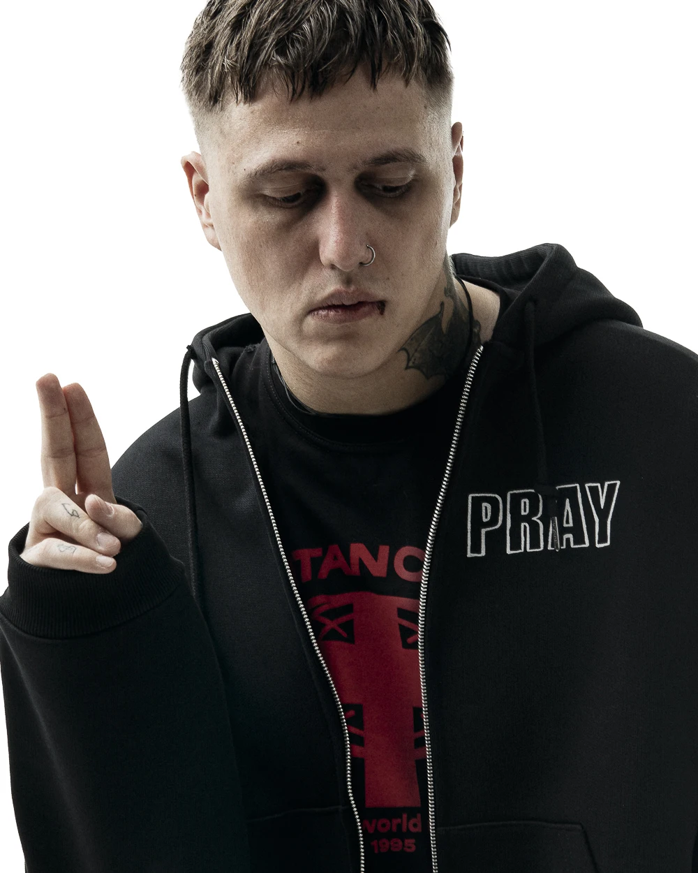 Hip Hop Men Women Zip Up Hoodie Pray Graphic Print Zipper Hooded Oversized Sweatshirt Streetwear Jacket Y2K Coat Clothing Gothic