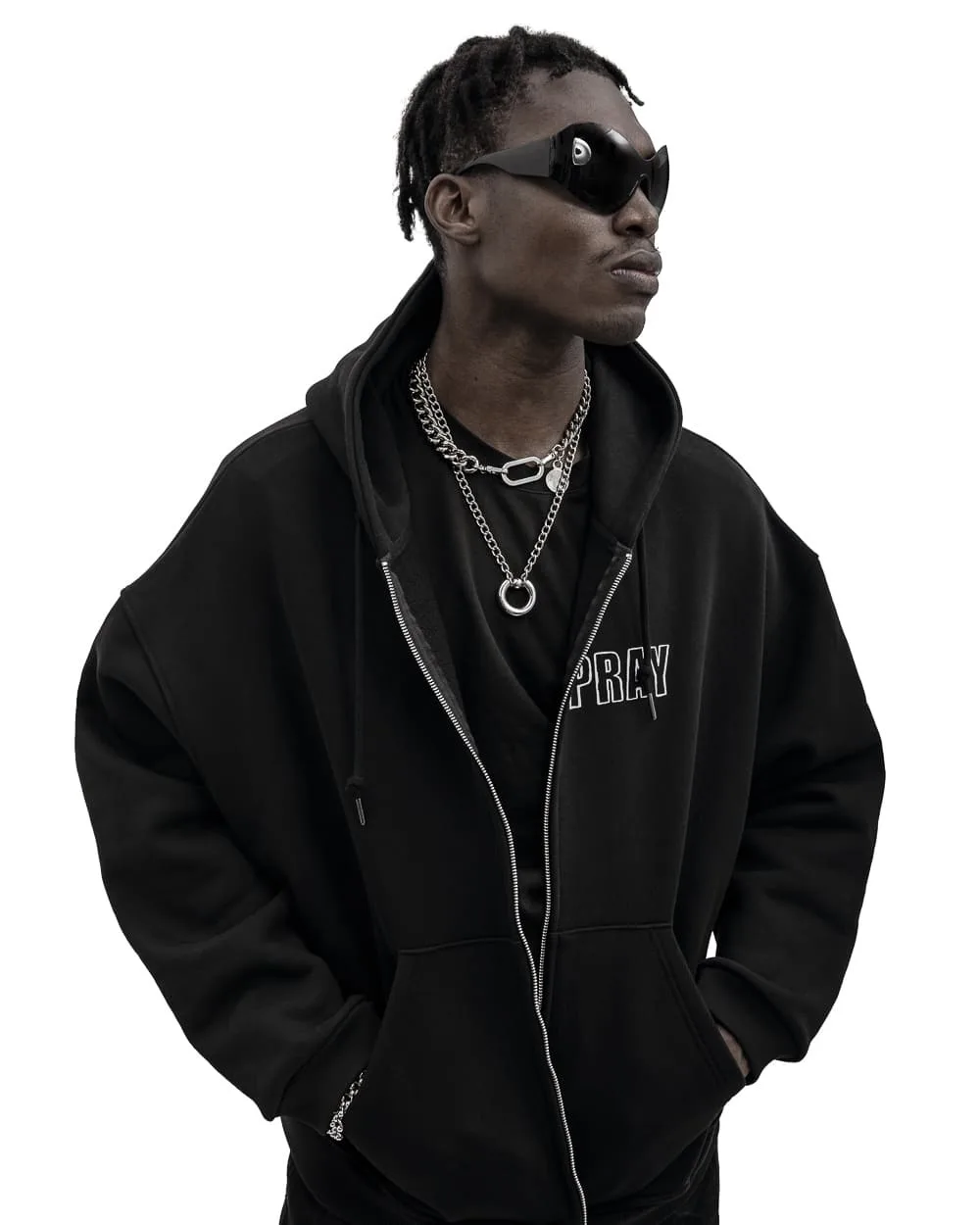 Hip Hop Men Women Zip Up Hoodie Pray Graphic Print Zipper Hooded Oversized Sweatshirt Streetwear Jacket Y2K Coat Clothing Gothic