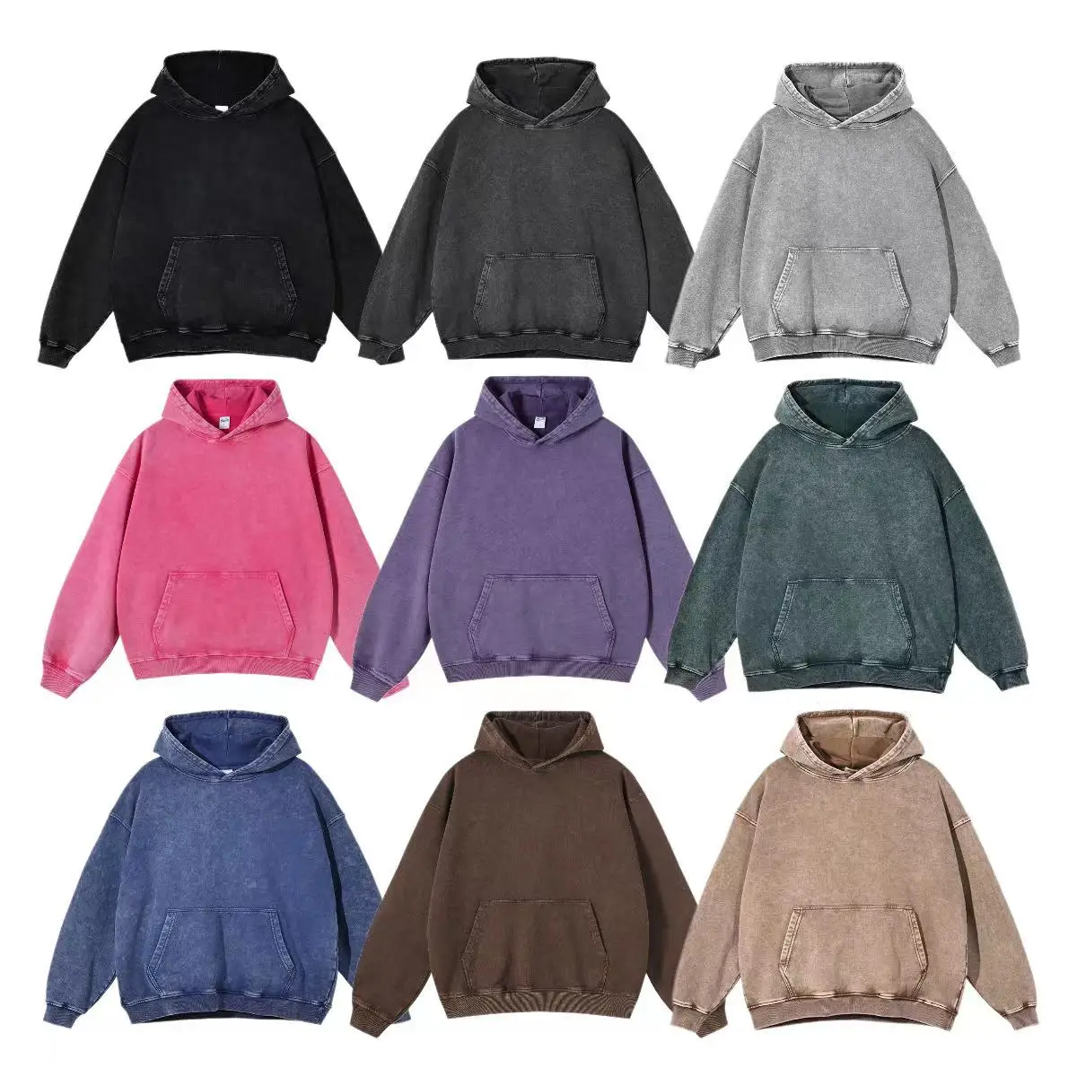 Heavyweight High Street Washed 520G Hooded Sweatshirt Vintage Dark Loose Oversized Unisex Hoodie