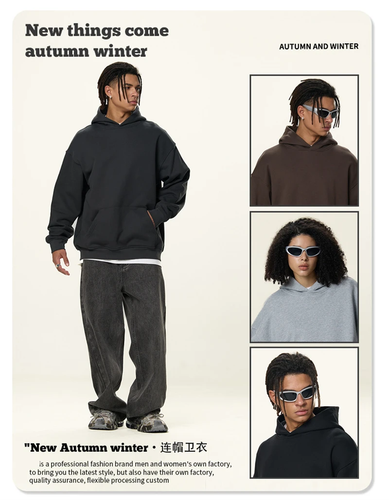ZODF Fashion Winter 520gsm Man Heavy Weight Hoodie Unisex Loose Warm 100% Cotton Terry Hooded Pullovers Brand Coats HY0030