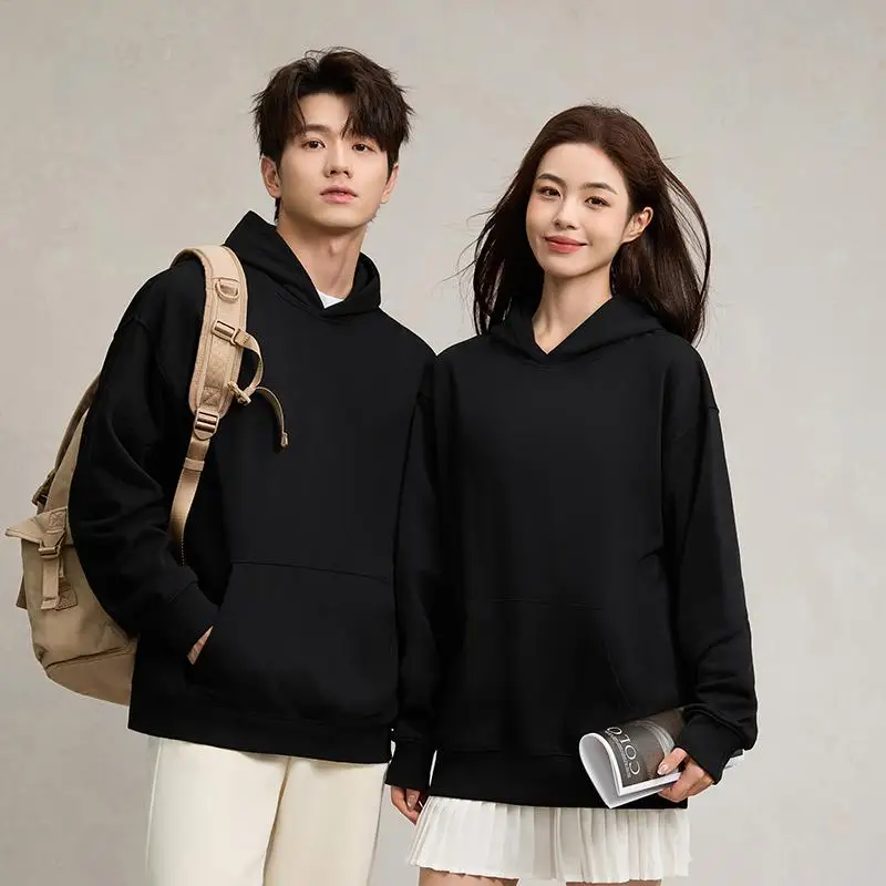750g Terry Hooded Sweatshirt Autumn Winter Style Drop Shoulder Loose Trendy Pullover Hoodie Casual Solid Color Jacket Unisex