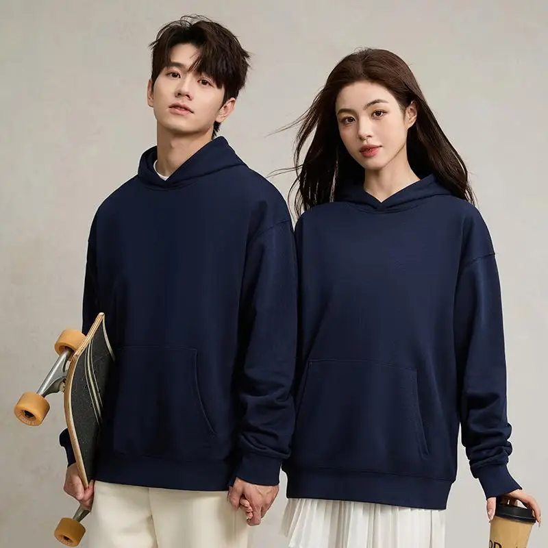 750g Terry Hooded Sweatshirt Autumn Winter Style Drop Shoulder Loose Trendy Pullover Hoodie Casual Solid Color Jacket Unisex