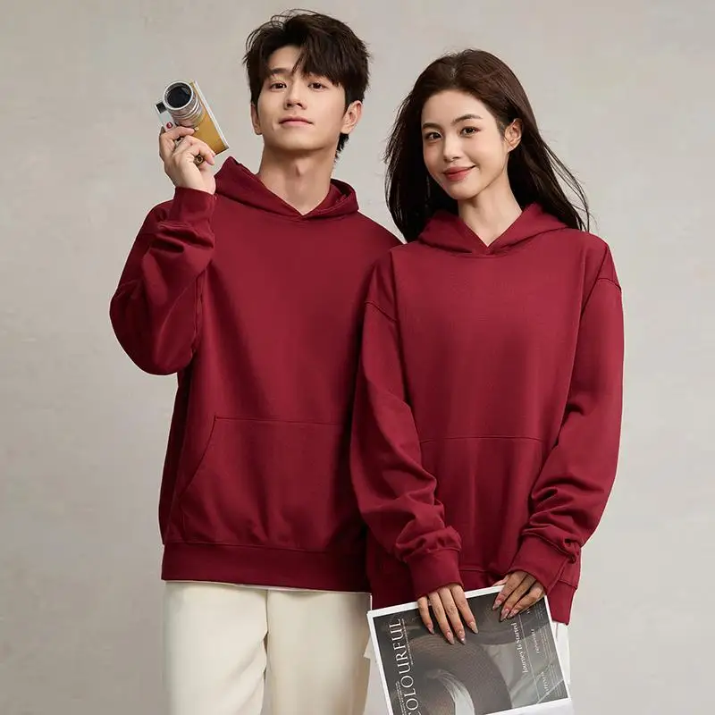 750g Terry Hooded Sweatshirt Autumn Winter Style Drop Shoulder Loose Trendy Pullover Hoodie Casual Solid Color Jacket Unisex