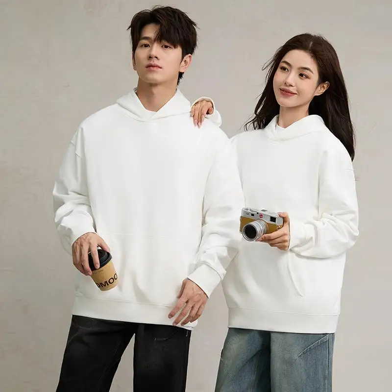750g Terry Hooded Sweatshirt Autumn Winter Style Drop Shoulder Loose Trendy Pullover Hoodie Casual Solid Color Jacket Unisex
