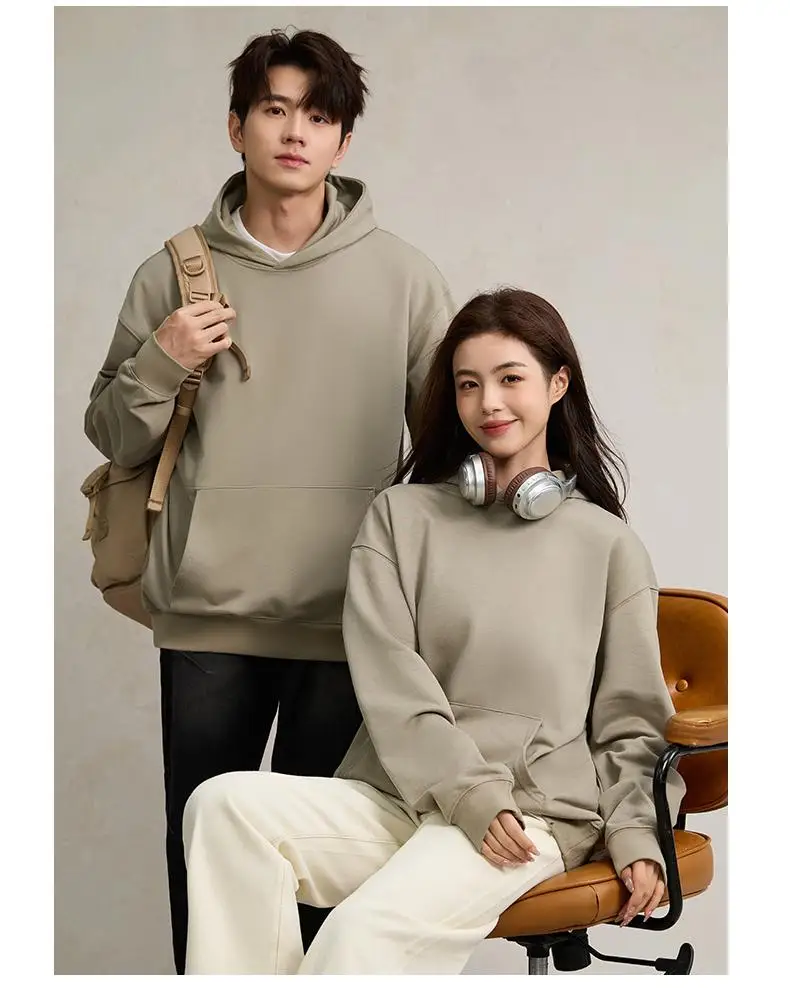 750g Terry Hooded Sweatshirt Autumn Winter Style Drop Shoulder Loose Trendy Pullover Hoodie Casual Solid Color Jacket Unisex