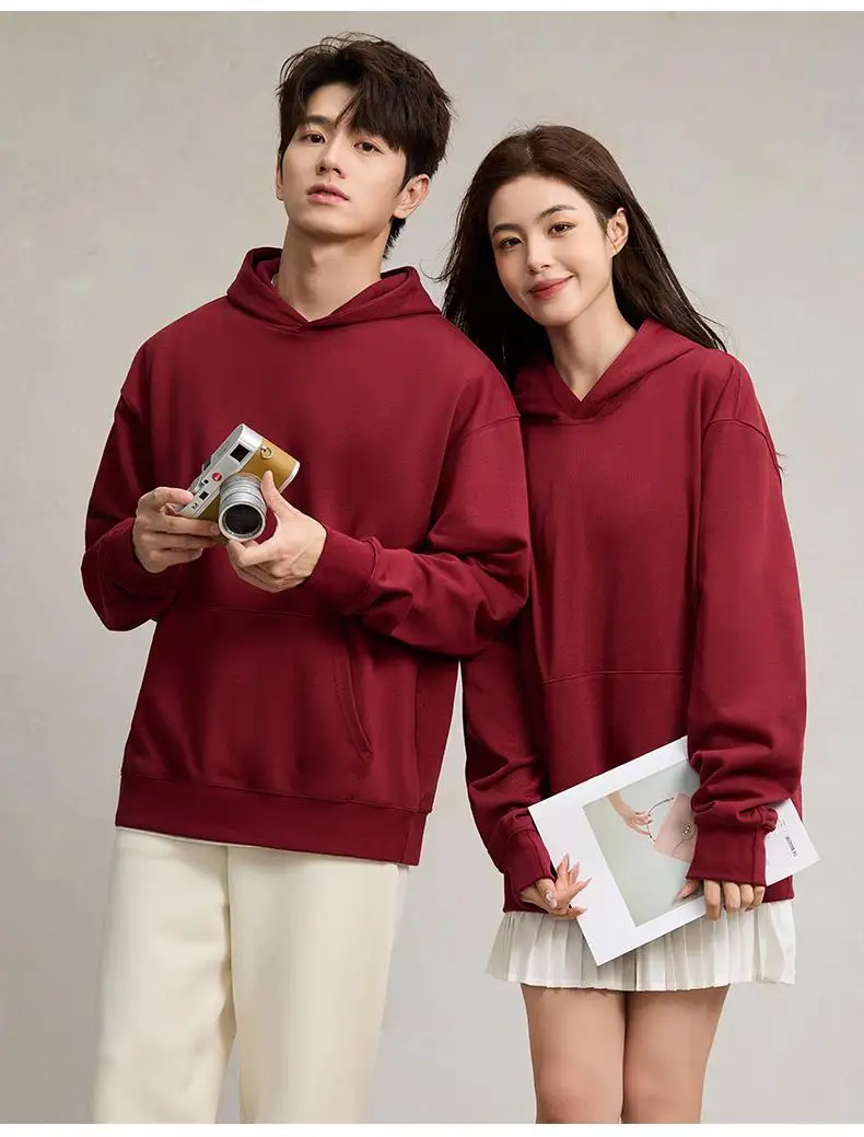 750g Terry Hooded Sweatshirt Autumn Winter Style Drop Shoulder Loose Trendy Pullover Hoodie Casual Solid Color Jacket Unisex