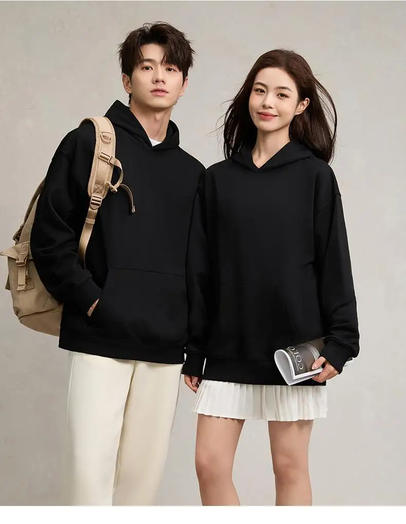 750g Terry Hooded Sweatshirt Autumn Winter Style Drop Shoulder Loose Trendy Pullover Hoodie Casual Solid Color Jacket Unisex