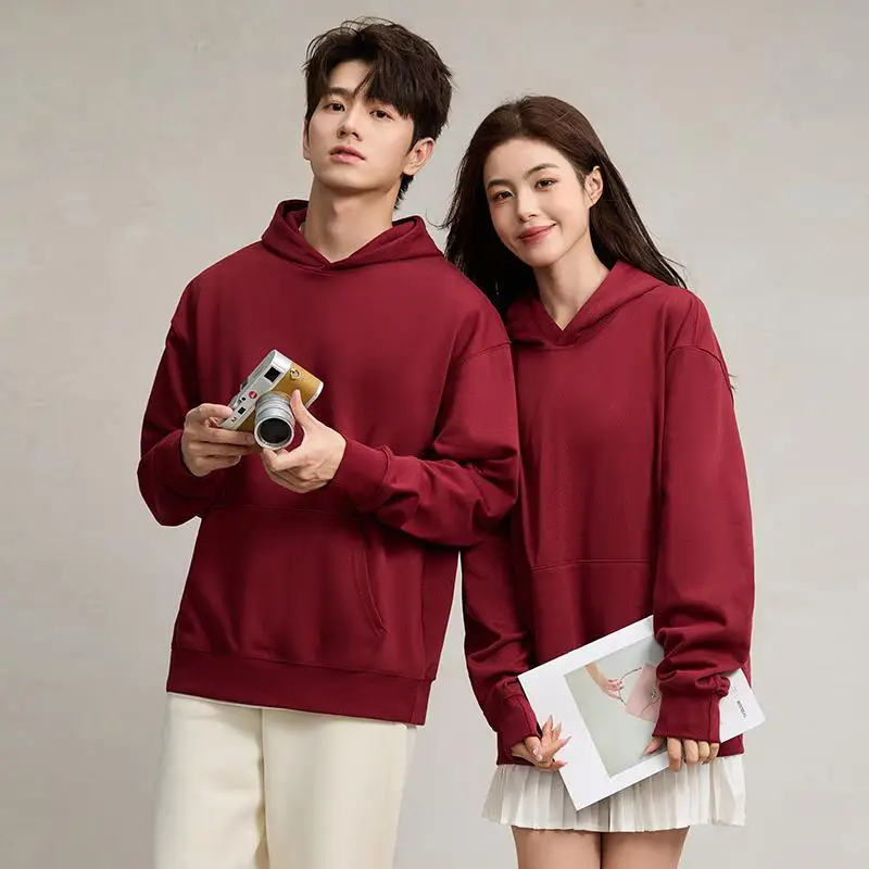 750g Terry Hooded Sweatshirt Autumn Winter Style Drop Shoulder Loose Trendy Pullover Hoodie Casual Solid Color Jacket Unisex
