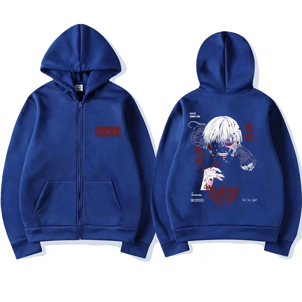 Anime Tokyo Ghoul Kaneki Ken Spider Lily Print Zipper Hoodie Unisex Hooded Sweatshirt Men Manga Oversized Zip Up Hoodies Jackets