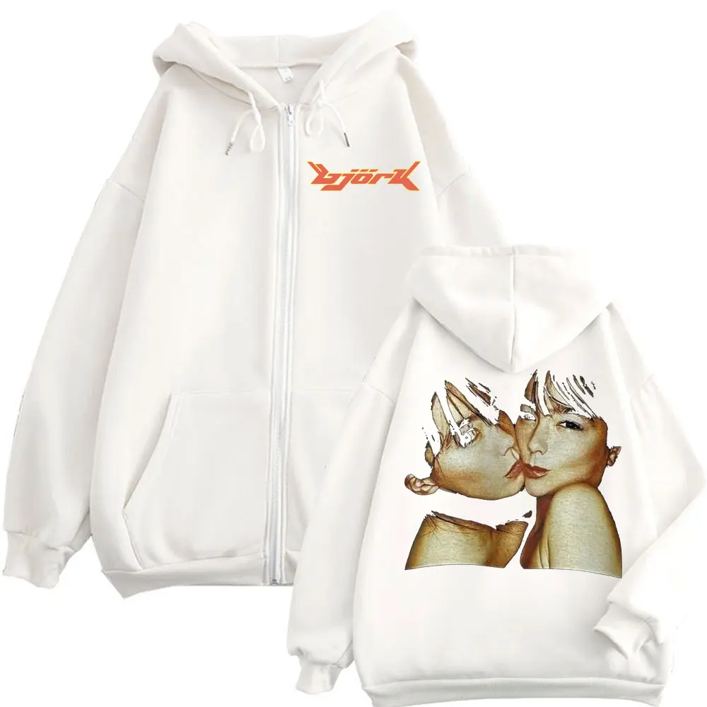 1990 Bjork Heavy Concert Zipper Hoodie Rock Hip Hop Vintage Zip Up Hooded Sweatshirt Men Women Fashion Casual Fleece Pullovers