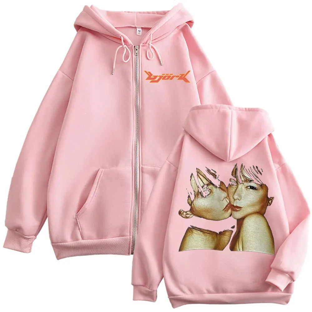 1990 Bjork Heavy Concert Zipper Hoodie Rock Hip Hop Vintage Zip Up Hooded Sweatshirt Men Women Fashion Casual Fleece Pullovers
