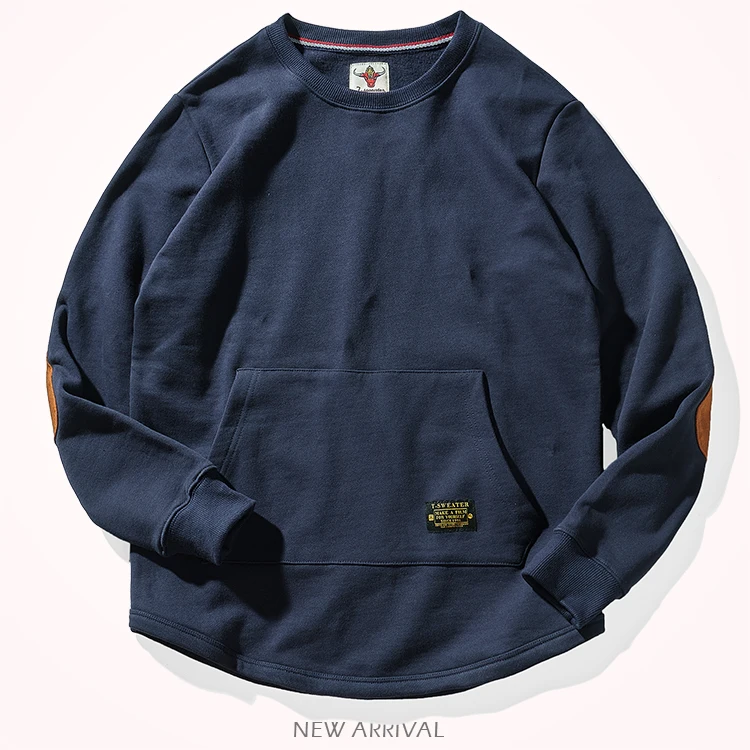 Autumn Winter New American Retro Heavyweight Velvet Kangaroo Pocket Sweatshirts Men's Simple Pure Cotton Washed Casual Sportwear