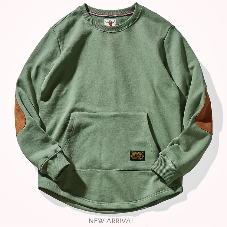Autumn Winter New American Retro Heavyweight Velvet Kangaroo Pocket Sweatshirts Men's Simple Pure Cotton Washed Casual Sportwear