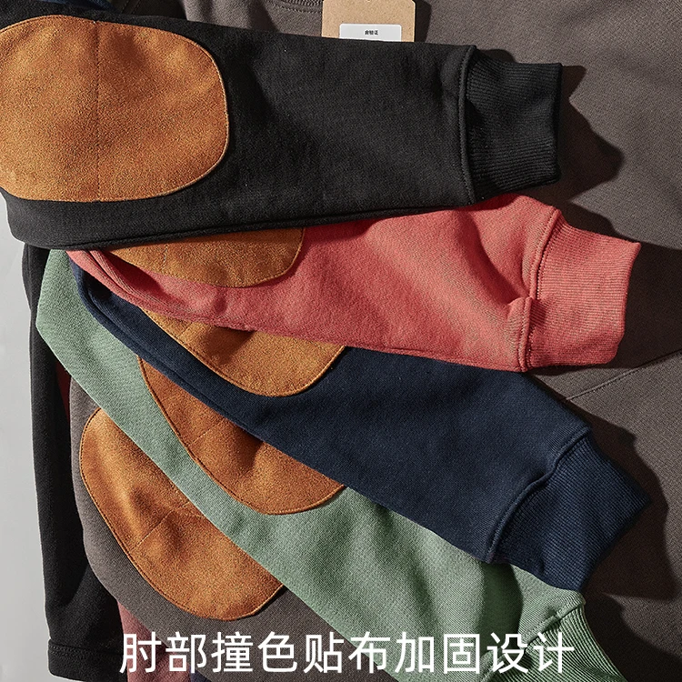 Autumn Winter New American Retro Heavyweight Velvet Kangaroo Pocket Sweatshirts Men's Simple Pure Cotton Washed Casual Sportwear