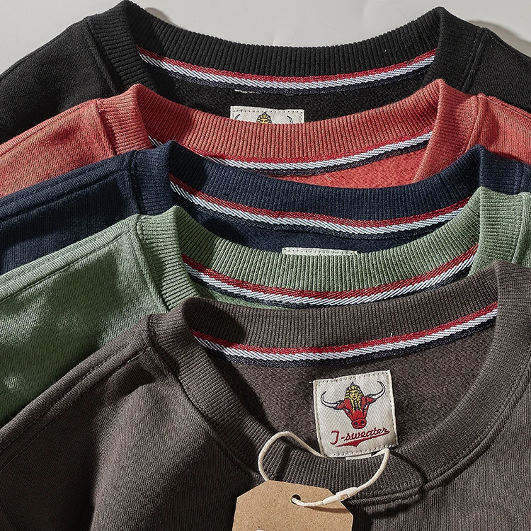 Autumn Winter New American Retro Heavyweight Velvet Kangaroo Pocket Sweatshirts Men's Simple Pure Cotton Washed Casual Sportwear