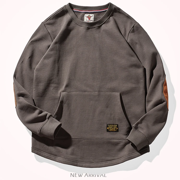 Autumn Winter New American Retro Heavyweight Velvet Kangaroo Pocket Sweatshirts Men's Simple Pure Cotton Washed Casual Sportwear