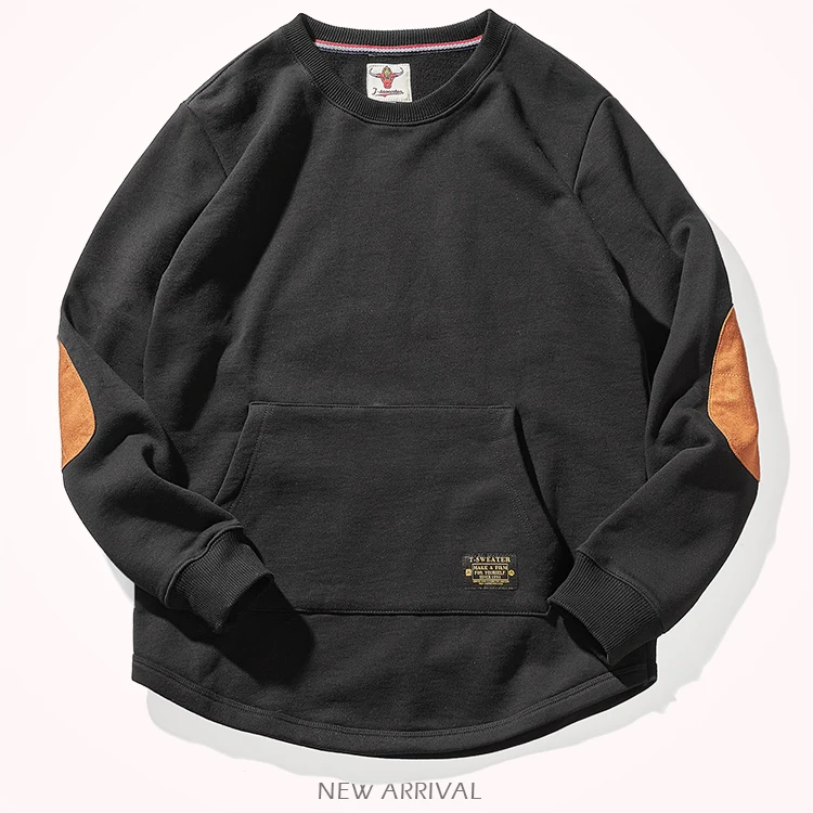 Autumn Winter New American Retro Heavyweight Velvet Kangaroo Pocket Sweatshirts Men's Simple Pure Cotton Washed Casual Sportwear