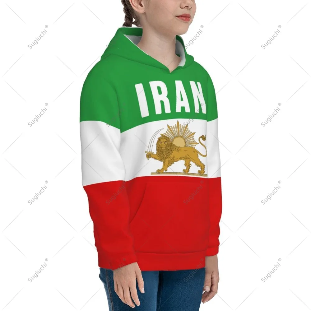 Unisex 3D Youth Hoodie Emblem Of Iran Lion And Sun Flag Of Iran Persia Kids Boys Girls Sweatshirt Pullover Hoodies Polyester