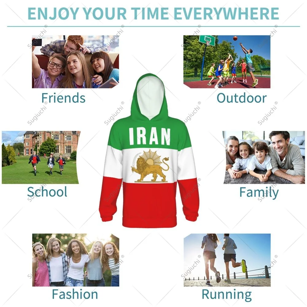 Unisex 3D Youth Hoodie Emblem Of Iran Lion And Sun Flag Of Iran Persia Kids Boys Girls Sweatshirt Pullover Hoodies Polyester
