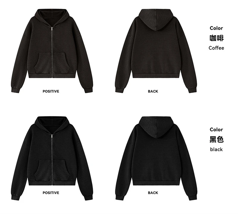 JMD Trendy Autumn Men 390gsm Waffle Zipper Hoodies Unisex Casual Old Money Style Boxyfit Solid Hooded Jacket Coat QH0168