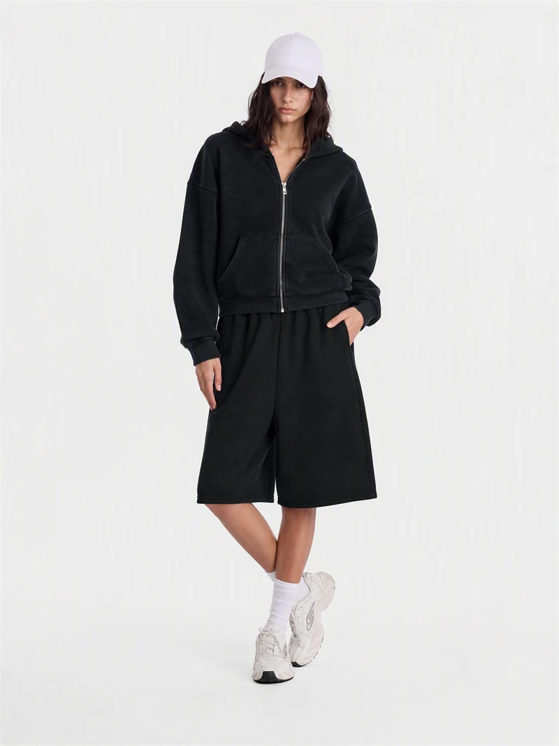 JMD Trendy Autumn Men 390gsm Waffle Zipper Hoodies Unisex Casual Old Money Style Boxyfit Solid Hooded Jacket Coat QH0168