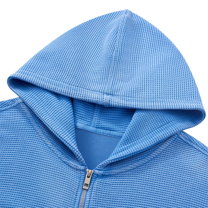 JMD Trendy Autumn Men 390gsm Waffle Zipper Hoodies Unisex Casual Old Money Style Boxyfit Solid Hooded Jacket Coat QH0168