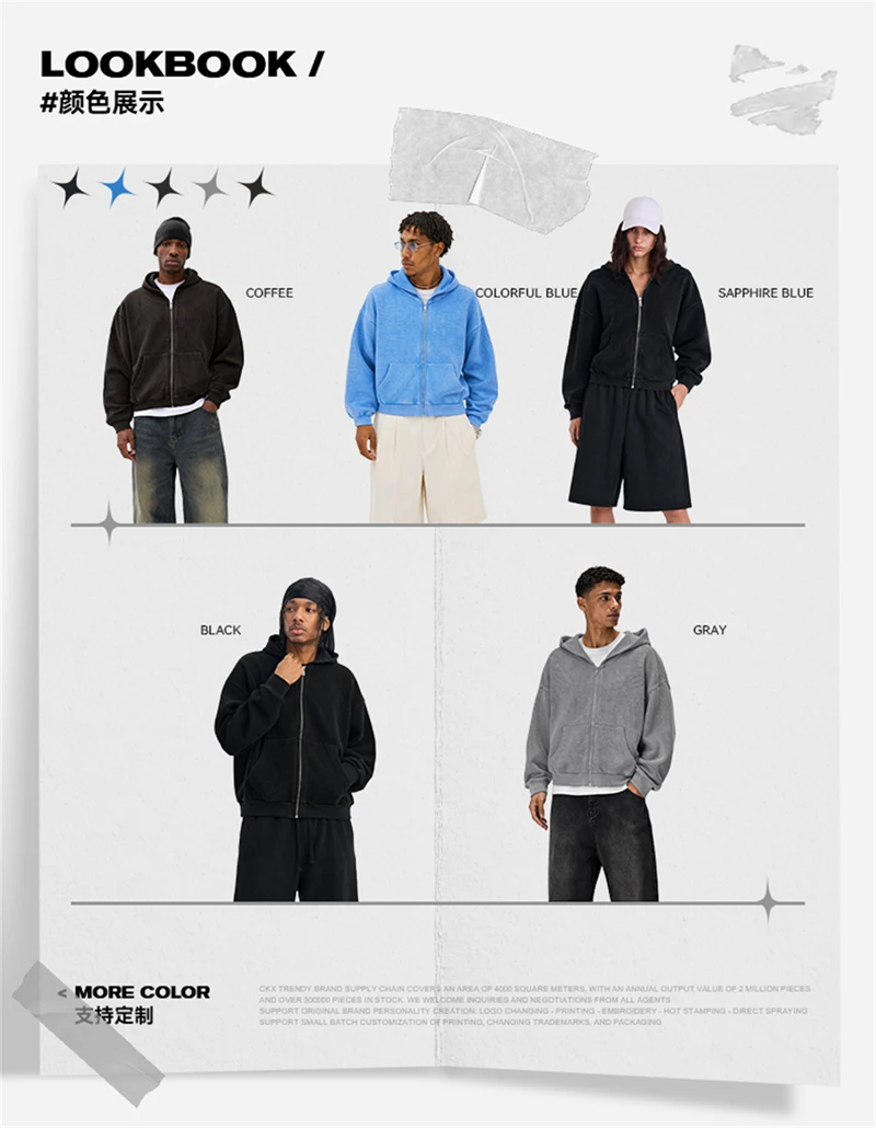 JMD Trendy Autumn Men 390gsm Waffle Zipper Hoodies Unisex Casual Old Money Style Boxyfit Solid Hooded Jacket Coat QH0168