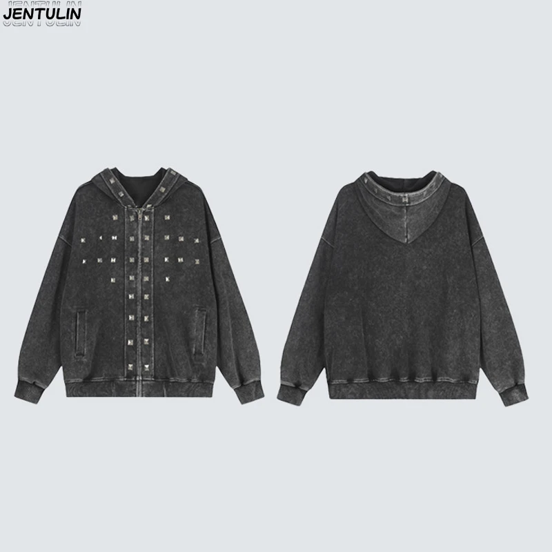 Early Autumn New American High Street Washed Used Willow Nail Hoodie Loose Casual Sports Top Unisex Women Clothing Y2K