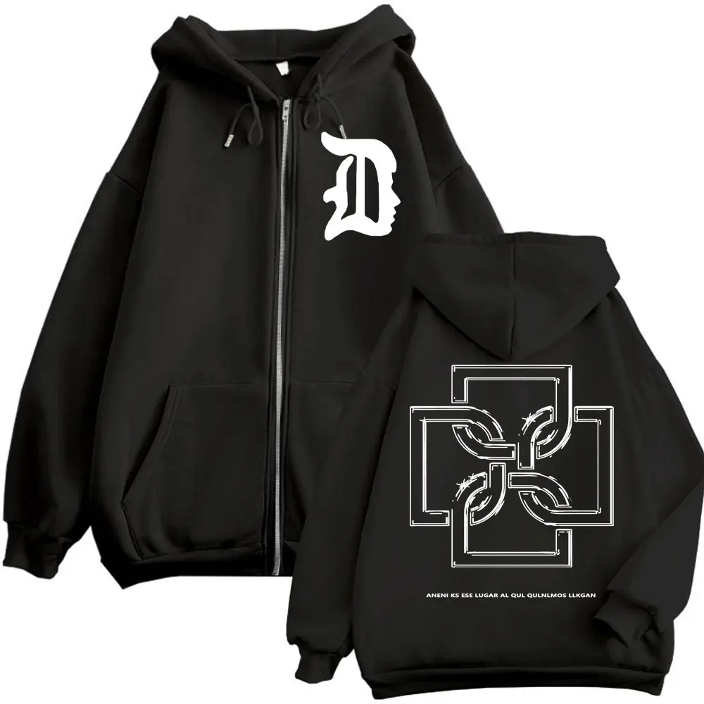 Rapper Duki Logo Graphic Zipper Hoodie Men's Women's Fashion Hip Hop Vintage Zip Up Sweatshirt Autumn Winter Oversized Pullovers