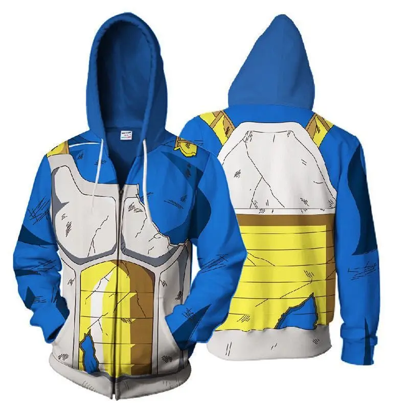 Dragon Ball Z Goku Anime 3D Print Hoodie, Unisex Pullover Zip Up Sweatshirt Cosplay Costume for Teens, Cool Graphic Streetwear