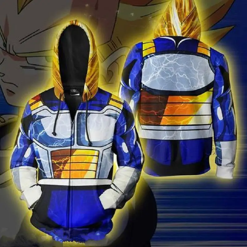 Dragon Ball Z Goku Anime 3D Print Hoodie, Unisex Pullover Zip Up Sweatshirt Cosplay Costume for Teens, Cool Graphic Streetwear