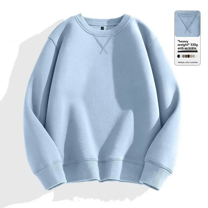 Thickened Fleece Hoodless Sweatshirt Men's round Neck Winter Casual Loose Fit Cotton Polyester Long Sleeve Self Heating