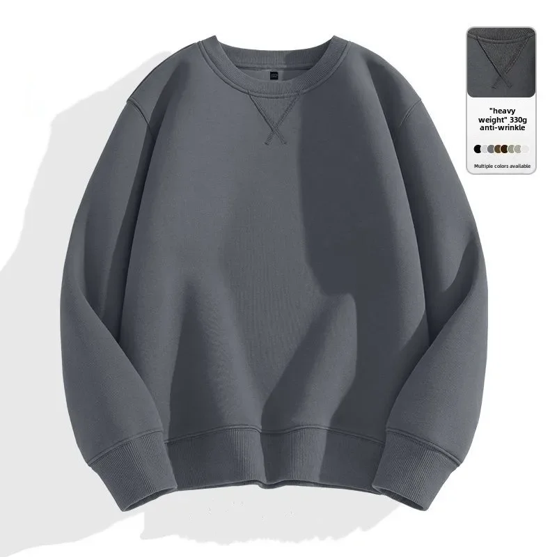 Thickened Fleece Hoodless Sweatshirt Men's round Neck Winter Casual Loose Fit Cotton Polyester Long Sleeve Self Heating