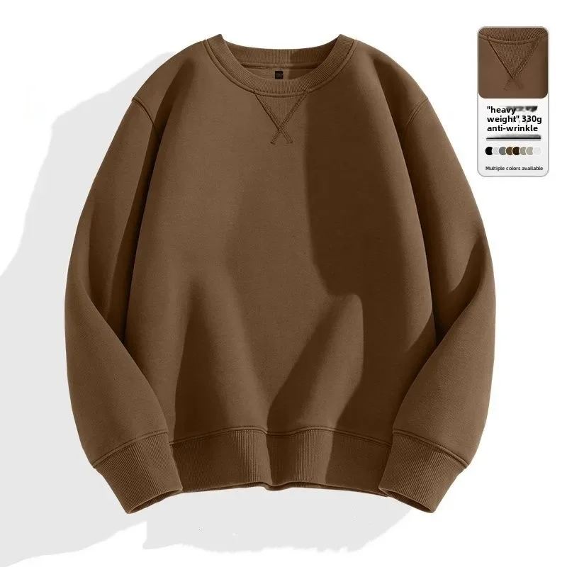 Thickened Fleece Hoodless Sweatshirt Men's round Neck Winter Casual Loose Fit Cotton Polyester Long Sleeve Self Heating