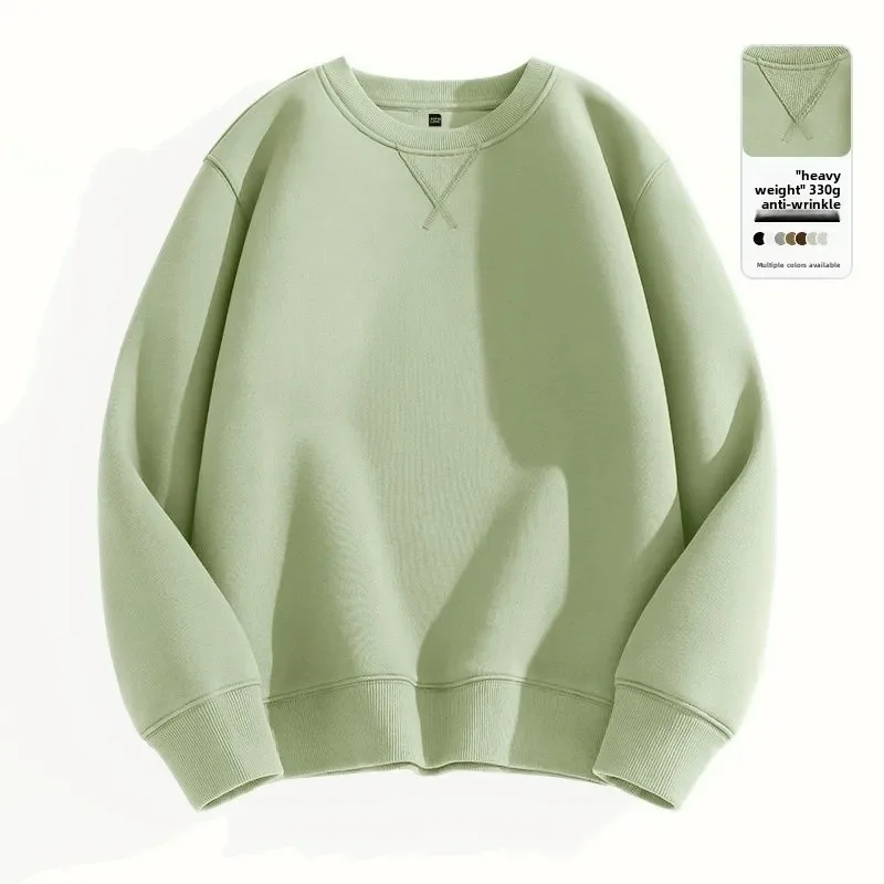 Thickened Fleece Hoodless Sweatshirt Men's round Neck Winter Casual Loose Fit Cotton Polyester Long Sleeve Self Heating