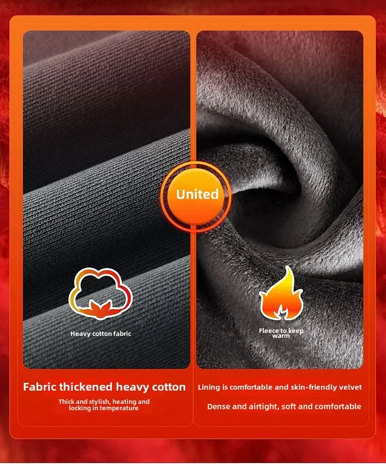 Thickened Fleece Hoodless Sweatshirt Men's round Neck Winter Casual Loose Fit Cotton Polyester Long Sleeve Self Heating