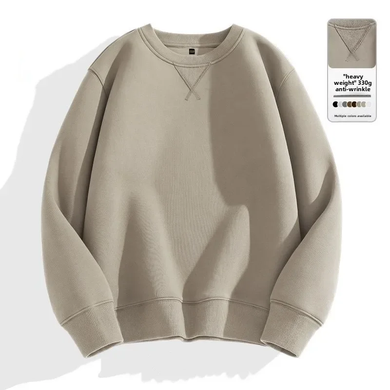 Thickened Fleece Hoodless Sweatshirt Men's round Neck Winter Casual Loose Fit Cotton Polyester Long Sleeve Self Heating