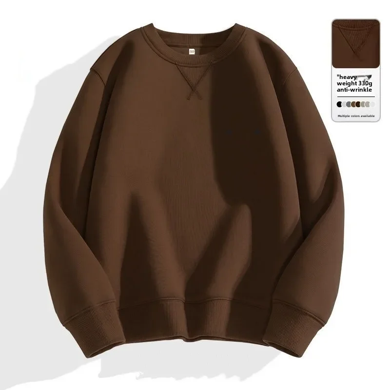 Thickened Fleece Hoodless Sweatshirt Men's round Neck Winter Casual Loose Fit Cotton Polyester Long Sleeve Self Heating