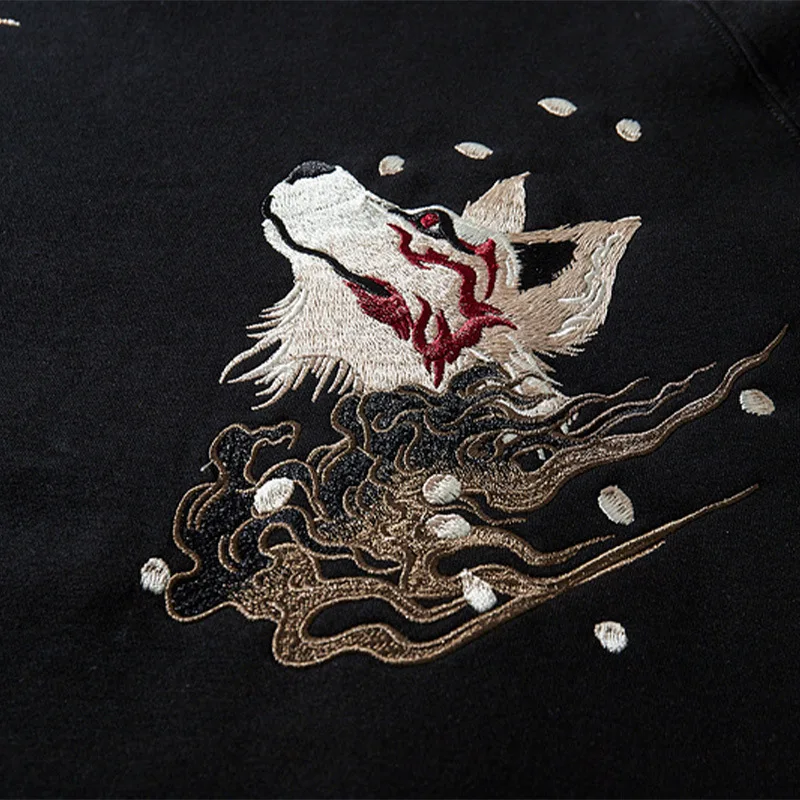 PFNW Chinese Style 2025 New Sweatshirt Men's Nine-tailed Fox Embroidery Hooded Tops Japanese Trend  Spring Loose Hoodies 28W5781
