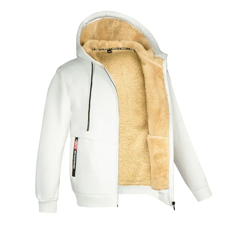 Men's Winter Warm Hoodies Sweatshirts Thickened Lamb Fleece Lining Hooded Jackets Windproof Zip Casual Hooded Sportwear for Men