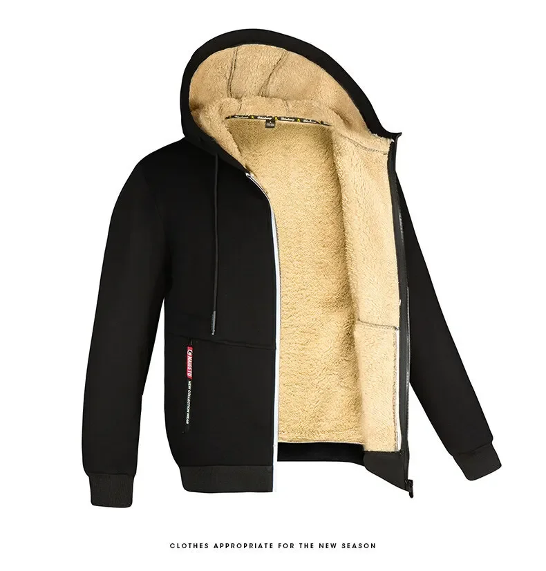 Men's Winter Warm Hoodies Sweatshirts Thickened Lamb Fleece Lining Hooded Jackets Windproof Zip Casual Hooded Sportwear for Men