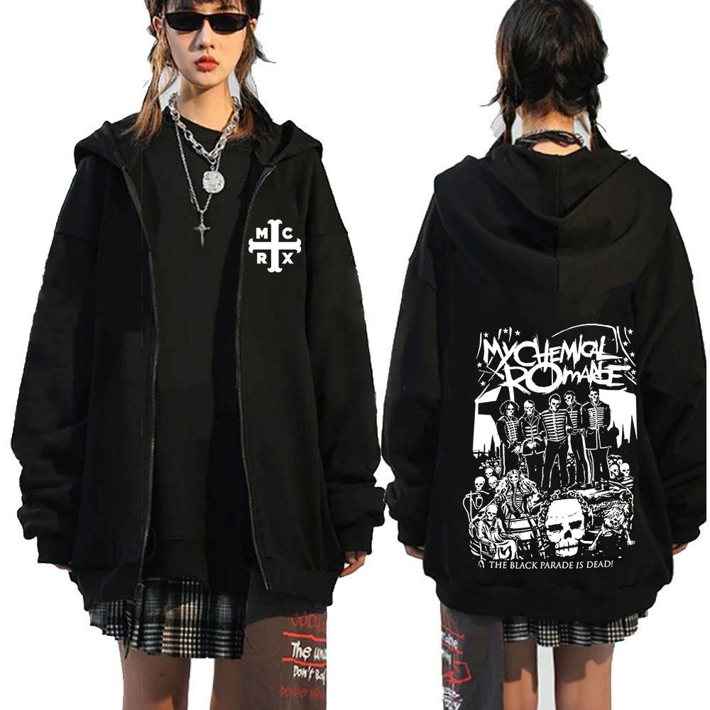 Rock Band My Chemical Romance Mcr Dead Zipper Hoodie Black Parade Punk Emo Zip Up Hoodies Men Fashion Vintage Oversized Pullover